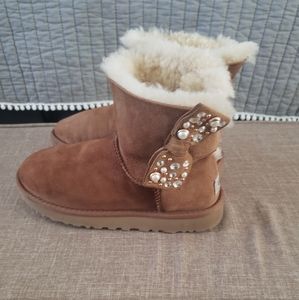 Ugg Mini Bailey Bow Brilliant Bling Chestnut boots